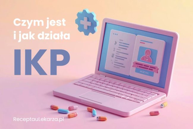 Model 3D laptopa z wyświetloną aplikacją medyczną w pastelowych barwach